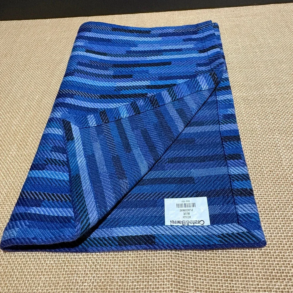 Crate & Barrel Kendi Placemats Set of 9 100% Cotton Woven 18x14 Blue Coastal
